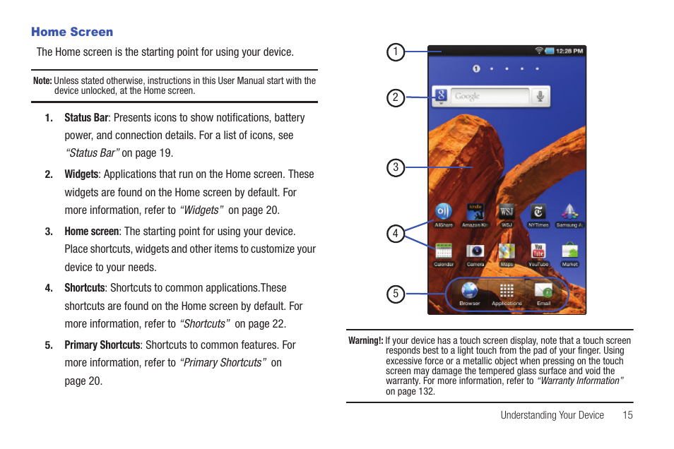 Home screen | Samsung GT-P1010CWAXAR User Manual | Page 19 / 147