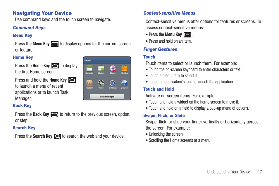 Navigating your device | Samsung GT-P1010CWAXAR User Manual | Page 21 / 147