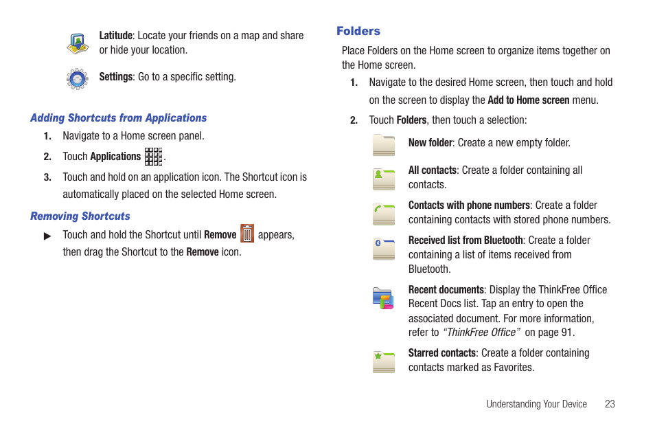 Folders | Samsung GT-P1010CWAXAR User Manual | Page 27 / 147