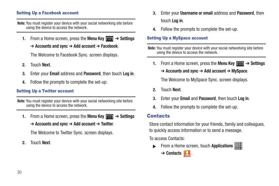 Contacts | Samsung GT-P1010CWAXAR User Manual | Page 34 / 147