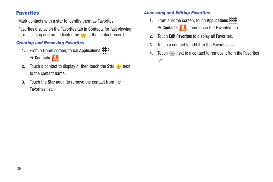 Favorites | Samsung GT-P1010CWAXAR User Manual | Page 40 / 147