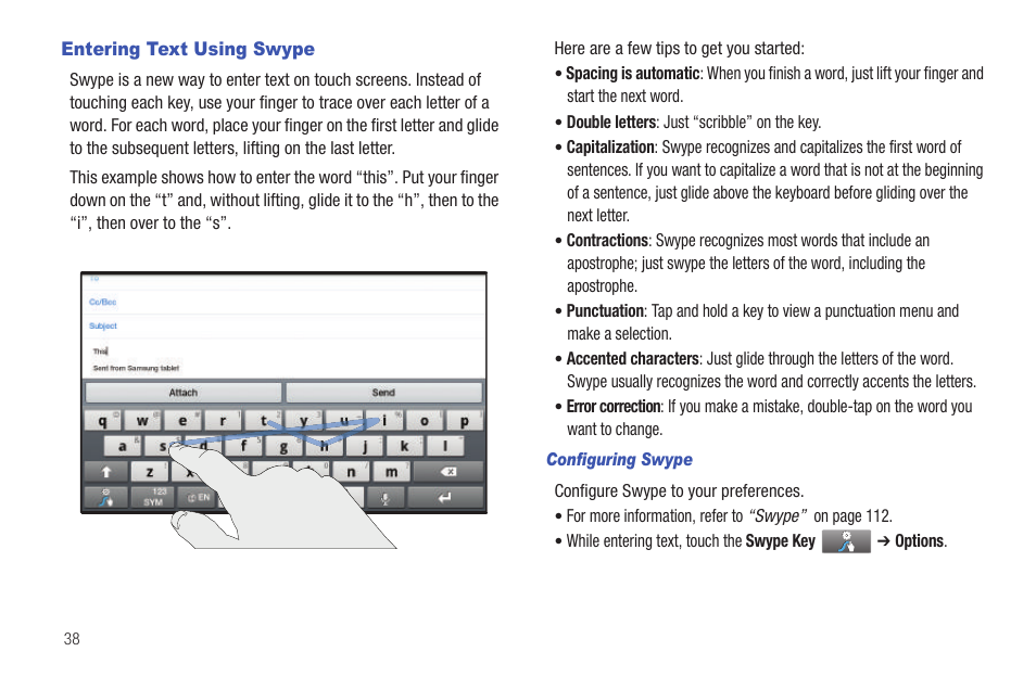 Entering text using swype | Samsung GT-P1010CWAXAR User Manual | Page 42 / 147