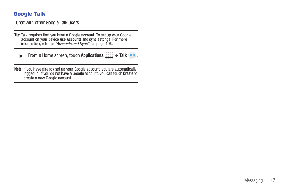 Google talk | Samsung GT-P1010CWAXAR User Manual | Page 51 / 147