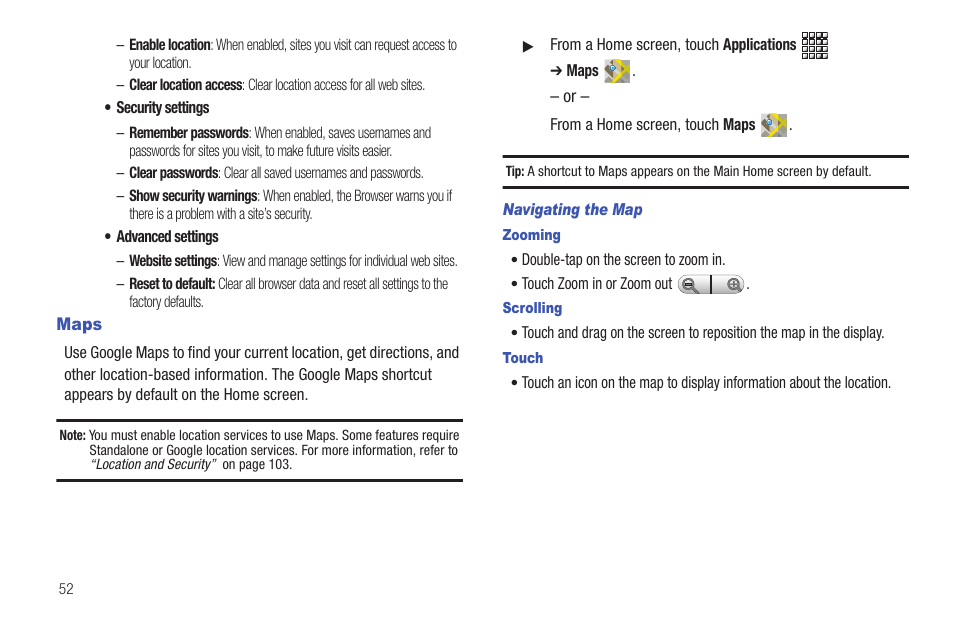 Maps | Samsung GT-P1010CWAXAR User Manual | Page 56 / 147