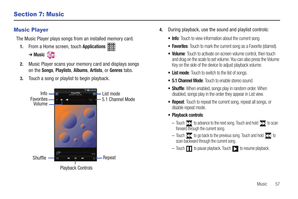 Section 7: music, Music player | Samsung GT-P1010CWAXAR User Manual | Page 61 / 147
