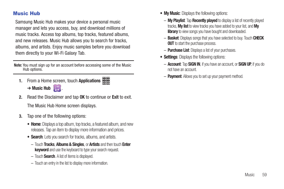 Music hub | Samsung GT-P1010CWAXAR User Manual | Page 63 / 147