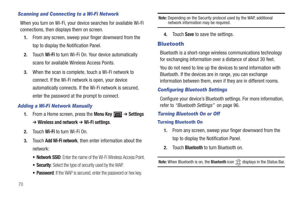 Bluetooth, Oth. for more information, For more information, refer to “bluetooth” on | Samsung GT-P1010CWAXAR User Manual | Page 74 / 147