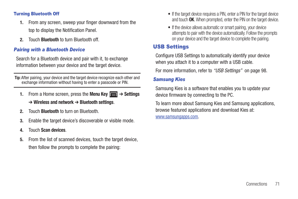 Usb settings | Samsung GT-P1010CWAXAR User Manual | Page 75 / 147