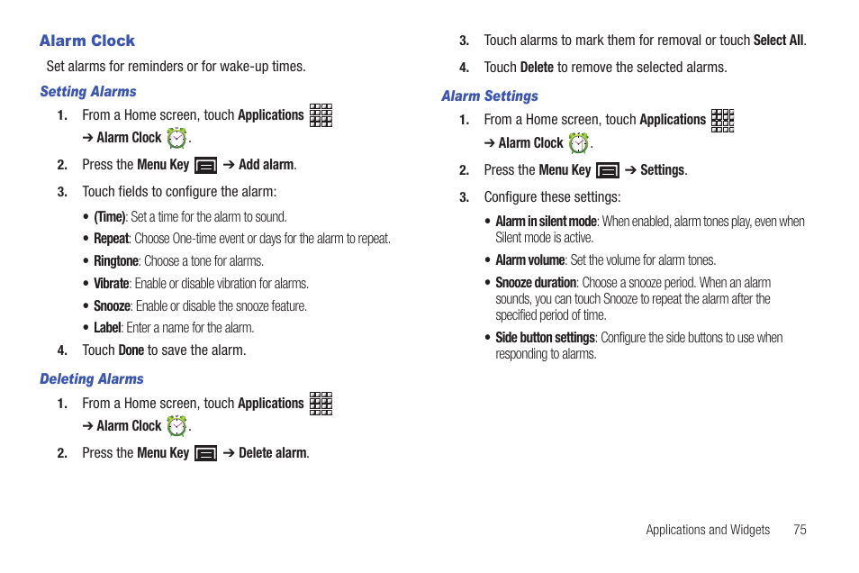 Alarm clock | Samsung GT-P1010CWAXAR User Manual | Page 79 / 147