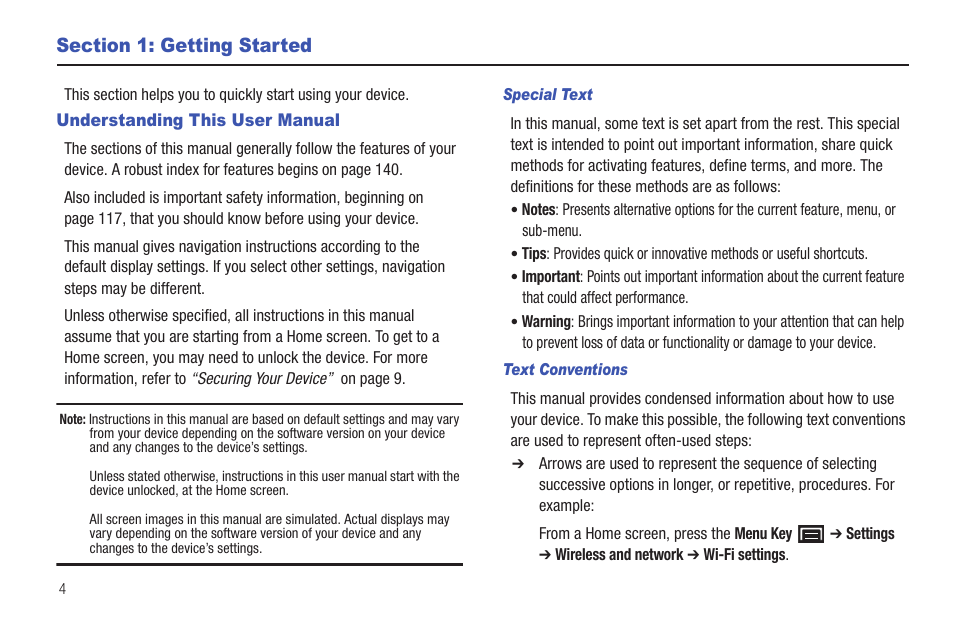 Section 1: getting started, Understanding this user manual | Samsung GT-P1010CWAXAR User Manual | Page 8 / 147