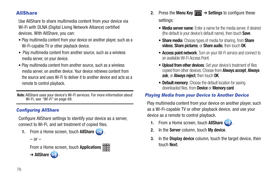 Allshare | Samsung GT-P1010CWAXAR User Manual | Page 80 / 147