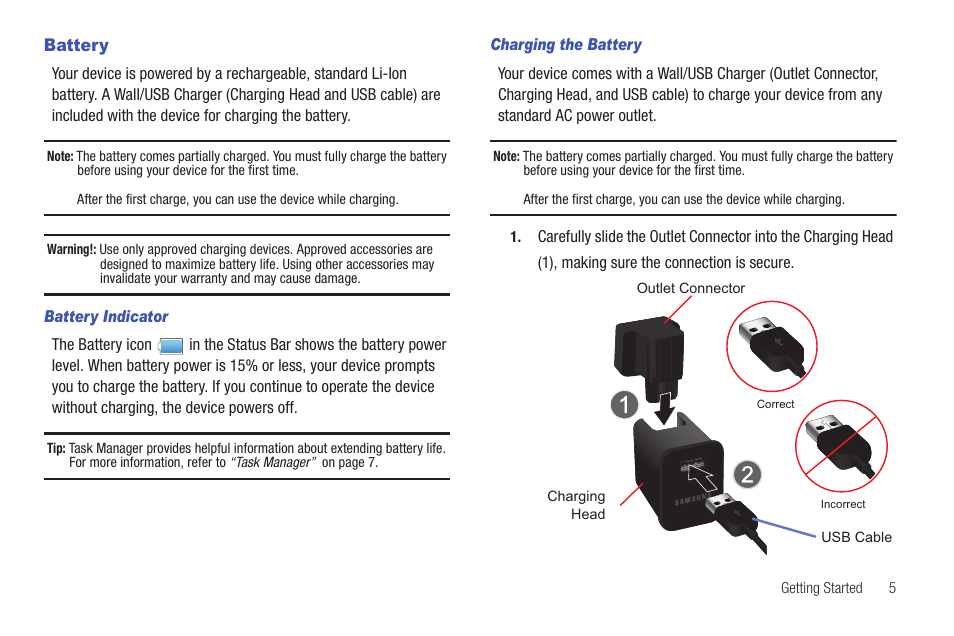 Battery | Samsung GT-P1010CWAXAR User Manual | Page 9 / 147