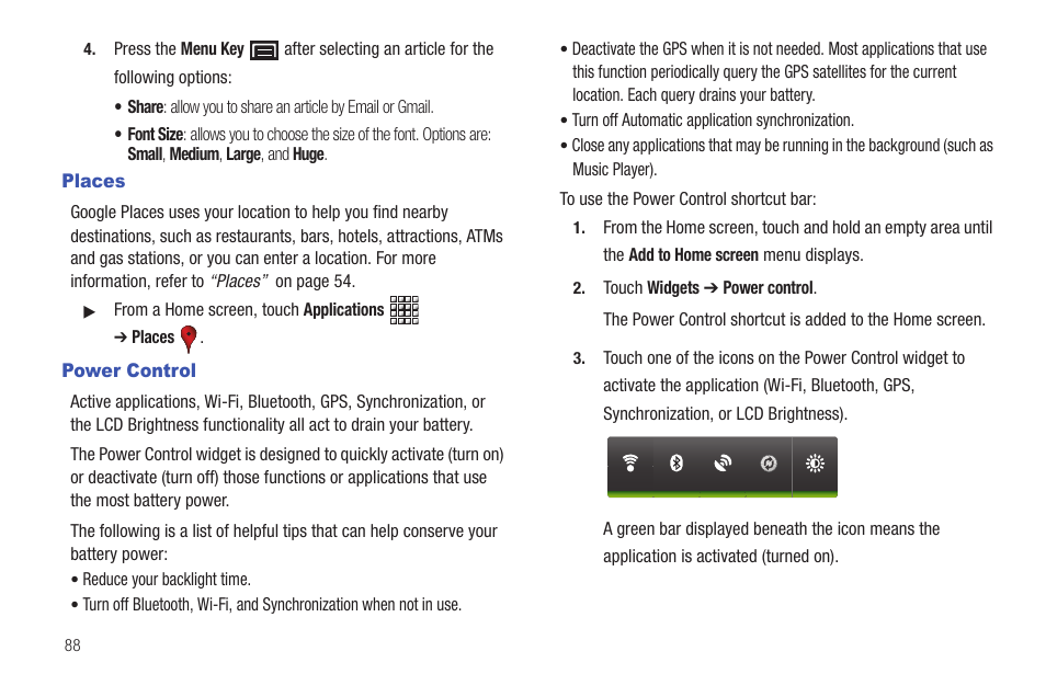 Places, Power control, Places power control | Samsung GT-P1010CWAXAR User Manual | Page 92 / 147