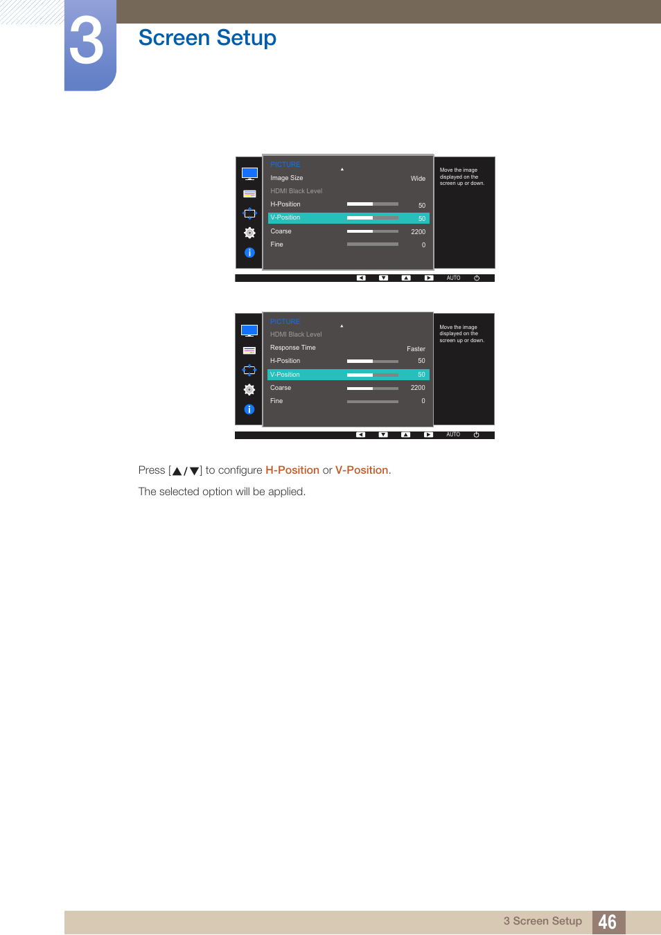 Screen setup | Samsung LS24D360HL-ZA User Manual | Page 46 / 89
