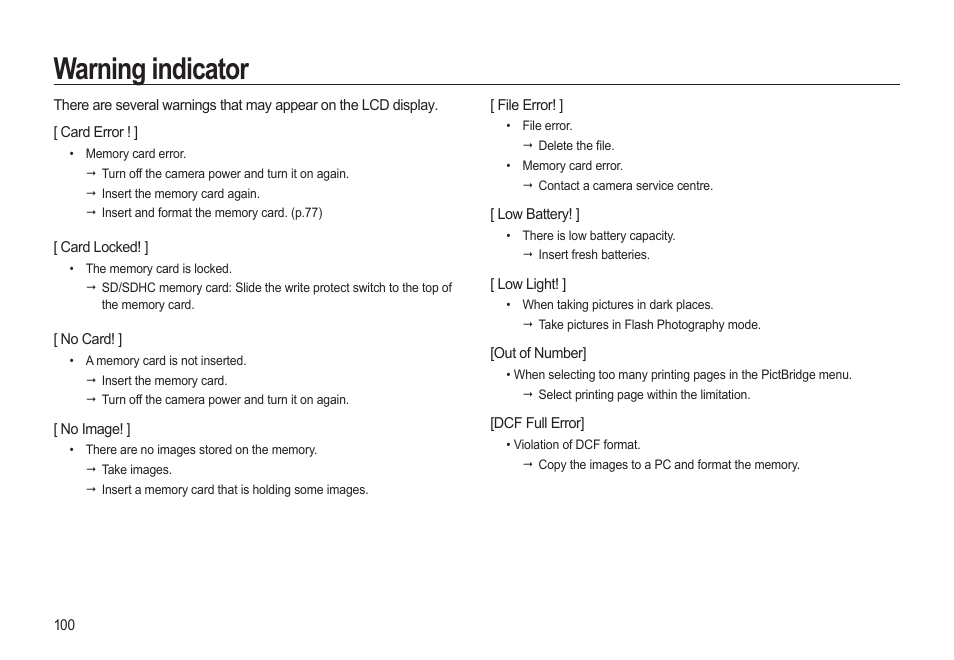 Warning indicator | Samsung EC-SL310BBA-US User Manual | Page 101 / 108