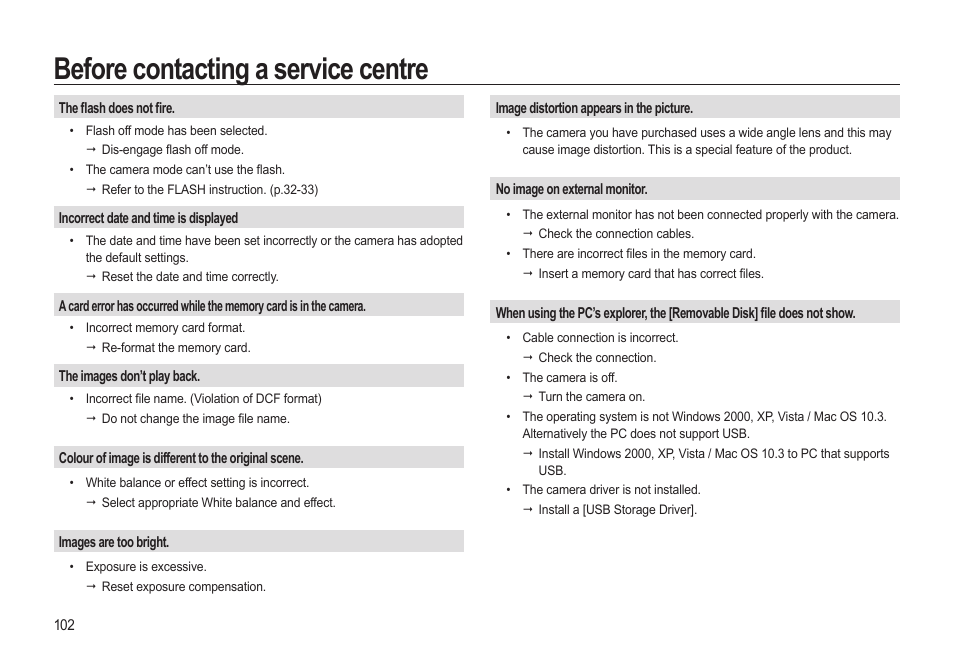 Before contacting a service centre | Samsung EC-SL310BBA-US User Manual | Page 103 / 108