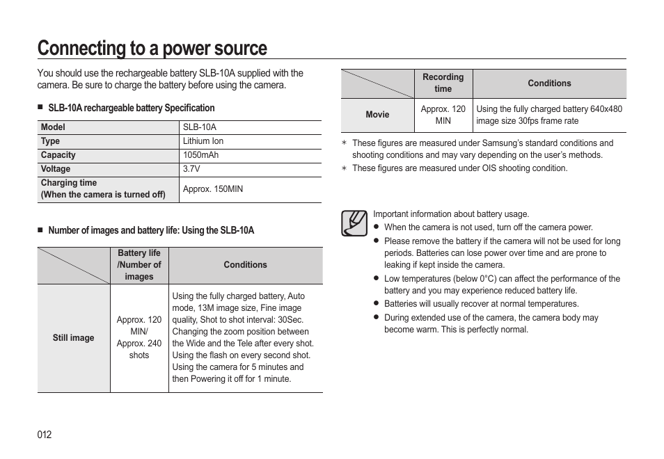 Connecting to a power source | Samsung EC-SL310BBA-US User Manual | Page 13 / 108