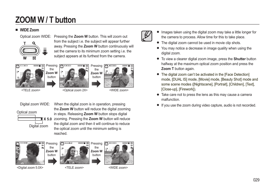 Zoom w / t button, Wide zoom | Samsung EC-SL310BBA-US User Manual | Page 30 / 108