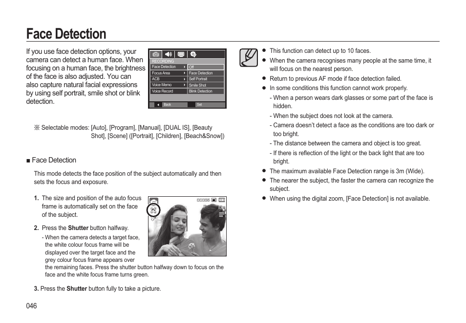 Face detection | Samsung EC-SL310BBA-US User Manual | Page 47 / 108