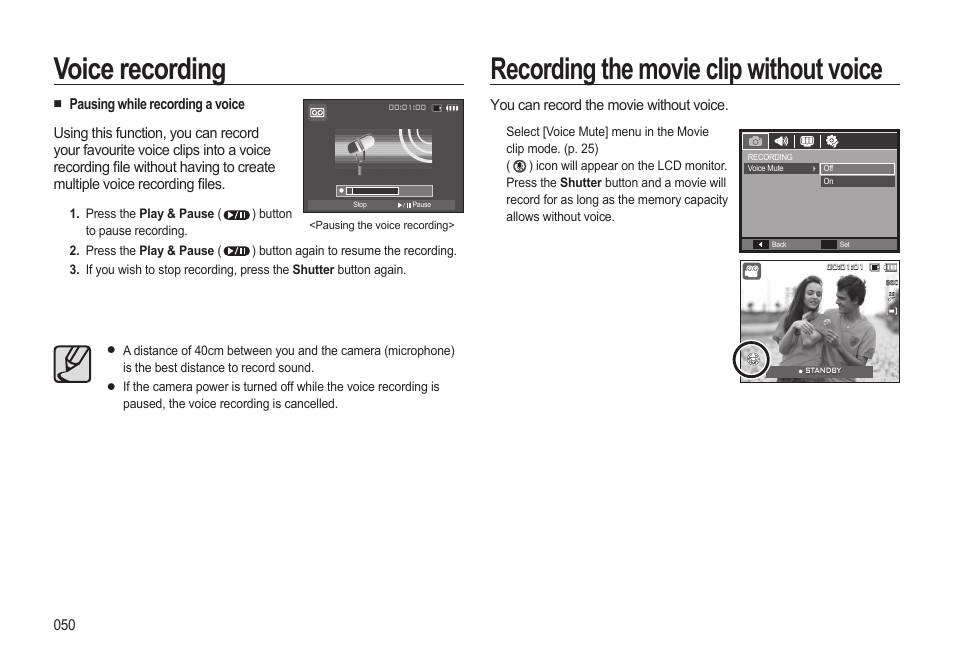 Recording the movie clip without voice, Voice recording | Samsung EC-SL310BBA-US User Manual | Page 51 / 108