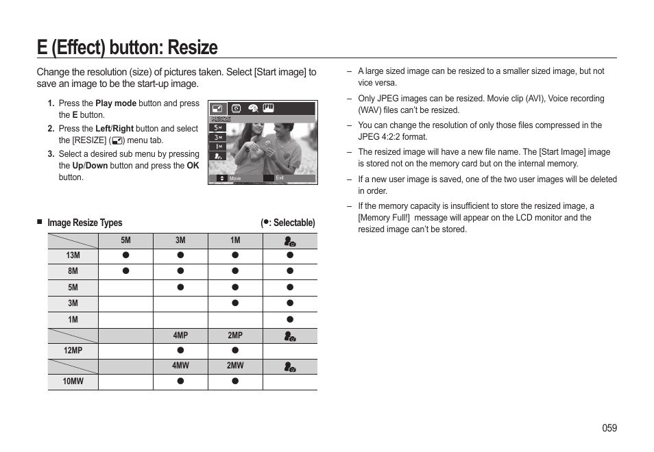 E (effect) button: resize | Samsung EC-SL310BBA-US User Manual | Page 60 / 108
