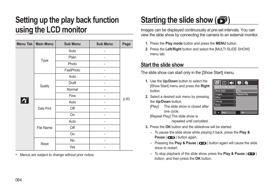 Starting the slide show ( ), Start the slide show | Samsung EC-SL310BBA-US User Manual | Page 65 / 108