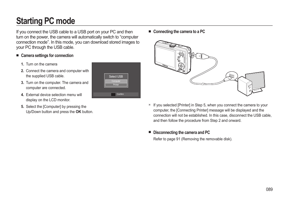 Starting pc mode | Samsung EC-SL310BBA-US User Manual | Page 90 / 108