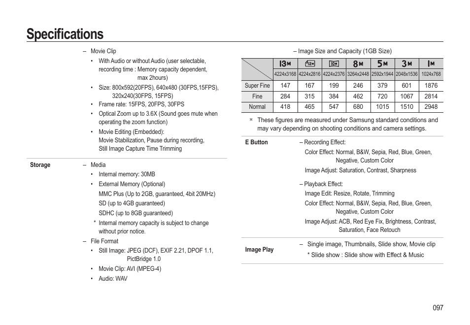 Specifi cations | Samsung EC-SL310BBA-US User Manual | Page 98 / 108