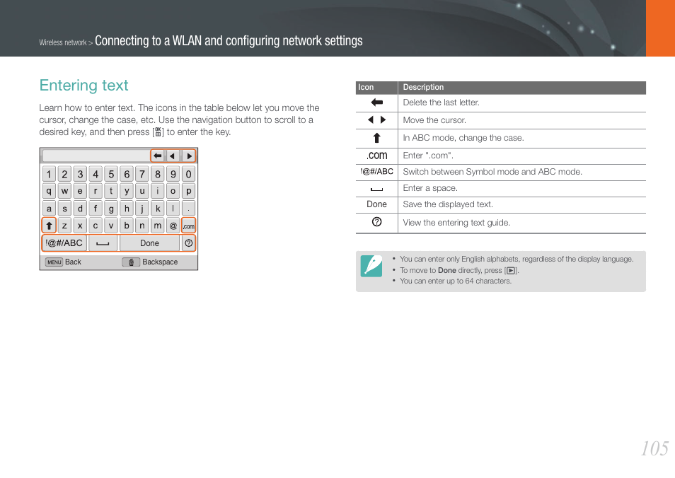 Entering text | Samsung EV-NX1000BFWUS User Manual | Page 106 / 184