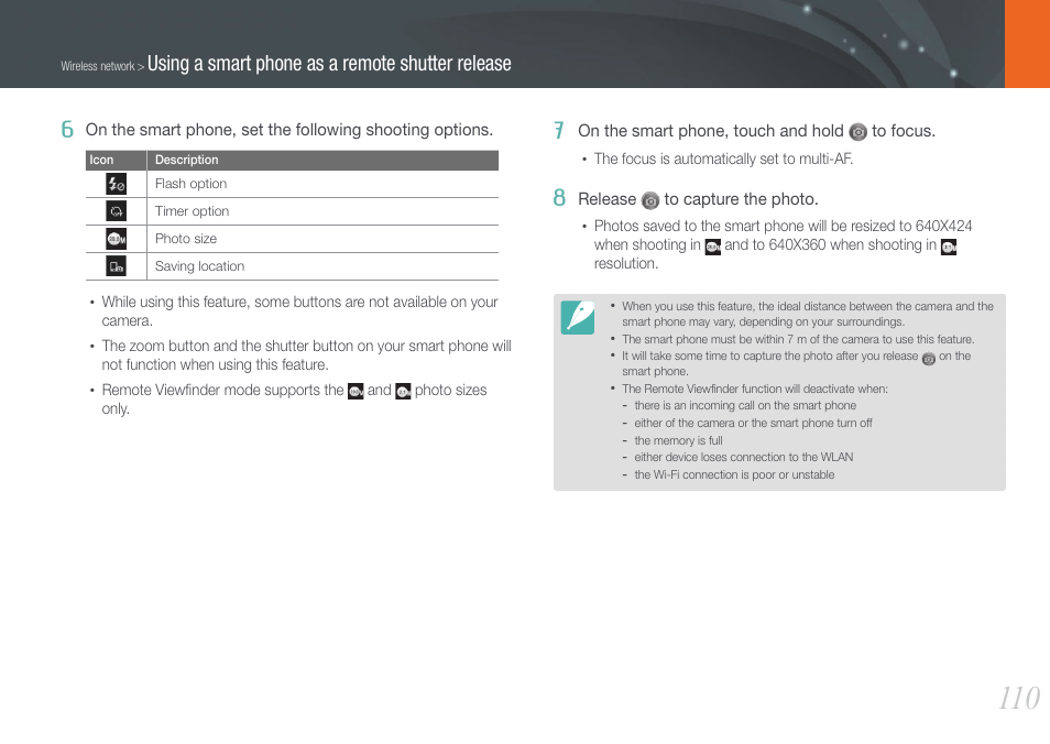 Using a smart phone as a remote shutter release 6 | Samsung EV-NX1000BFWUS User Manual | Page 111 / 184