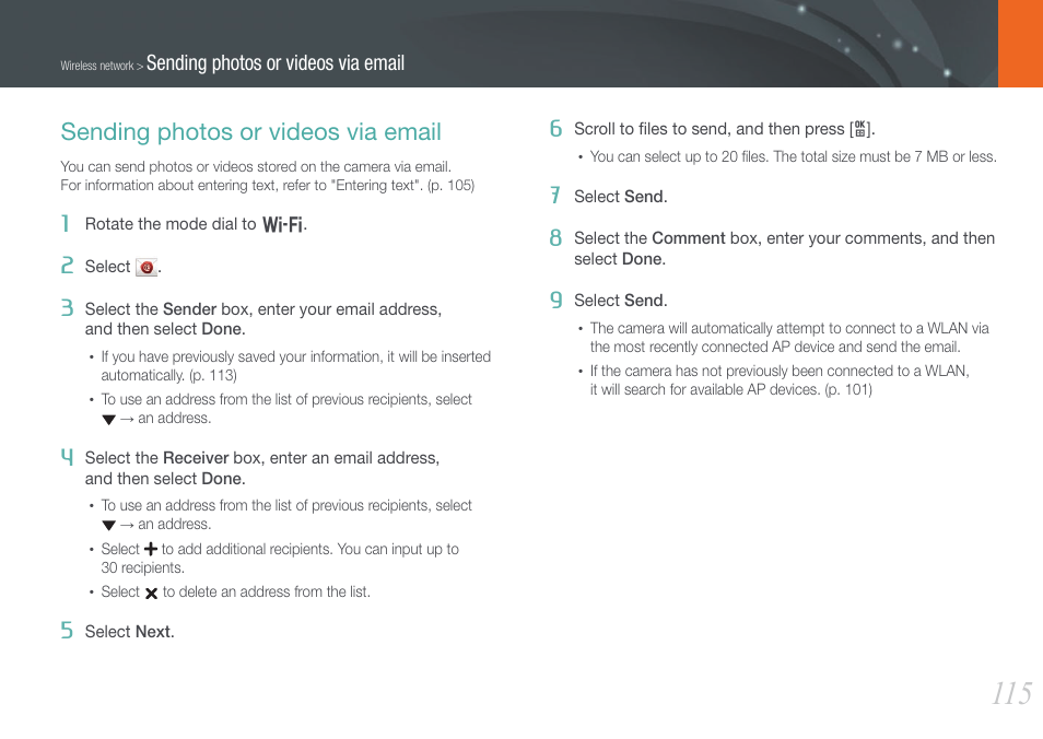 Sending photos or videos via email | Samsung EV-NX1000BFWUS User Manual | Page 116 / 184