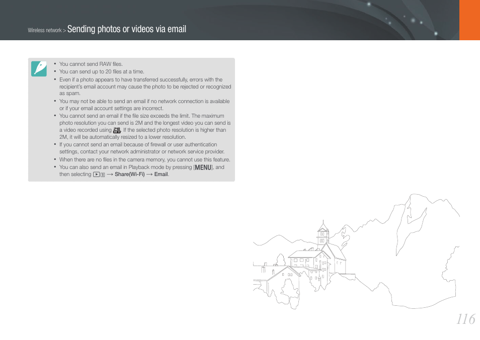 Sending photos or videos via email | Samsung EV-NX1000BFWUS User Manual | Page 117 / 184