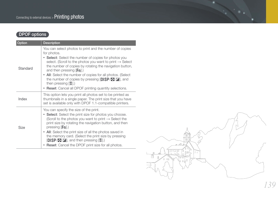 Dpof options, Printing photos | Samsung EV-NX1000BFWUS User Manual | Page 140 / 184