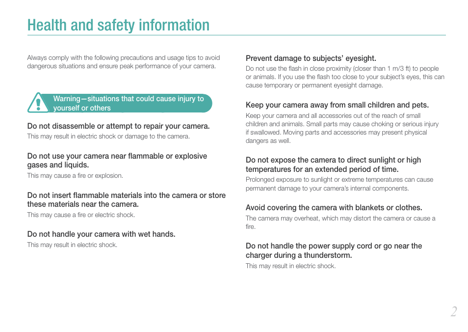 Health and safety information | Samsung EV-NX1000BFWUS User Manual | Page 3 / 184