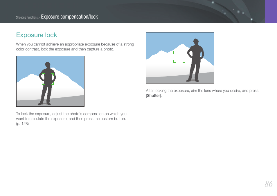 Exposure lock | Samsung EV-NX1000BFWUS User Manual | Page 87 / 184