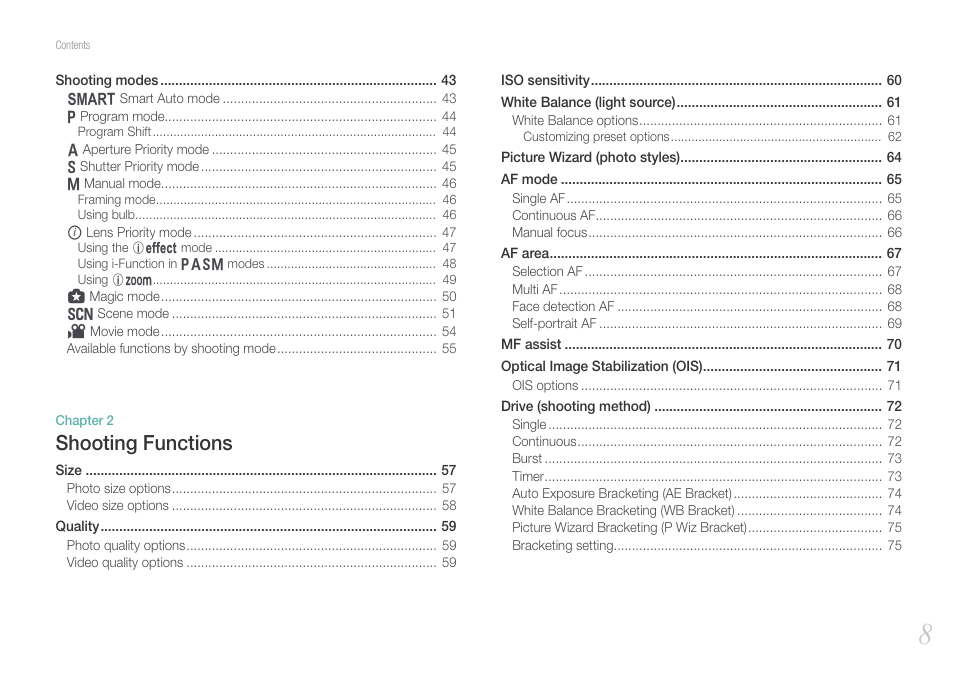 Shooting functions | Samsung EV-NX1000BFWUS User Manual | Page 9 / 184