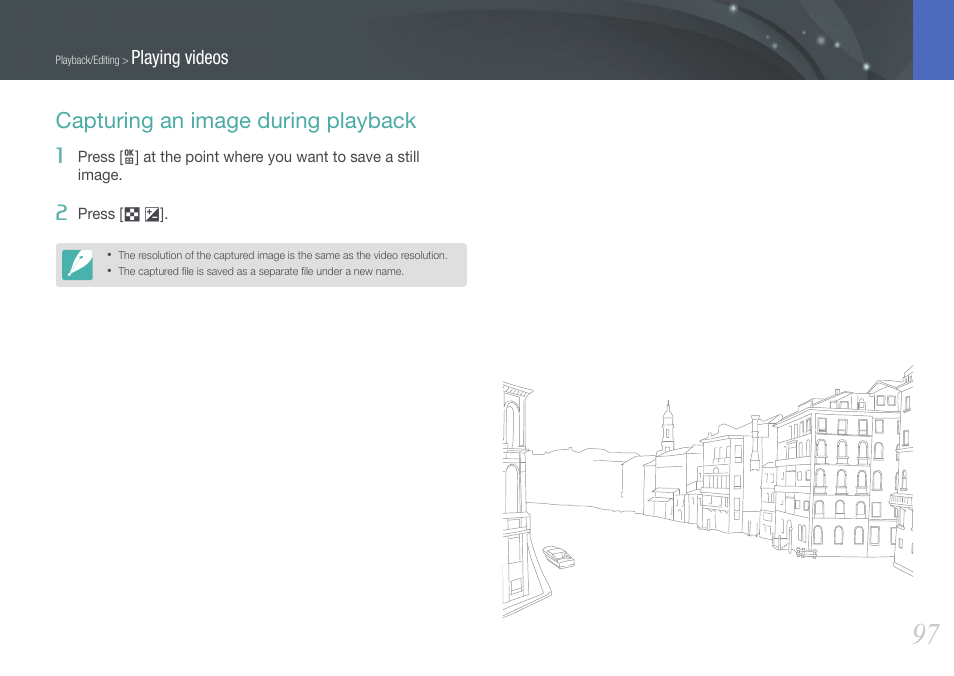 Capturing an image during playback | Samsung EV-NX1000BFWUS User Manual | Page 98 / 184