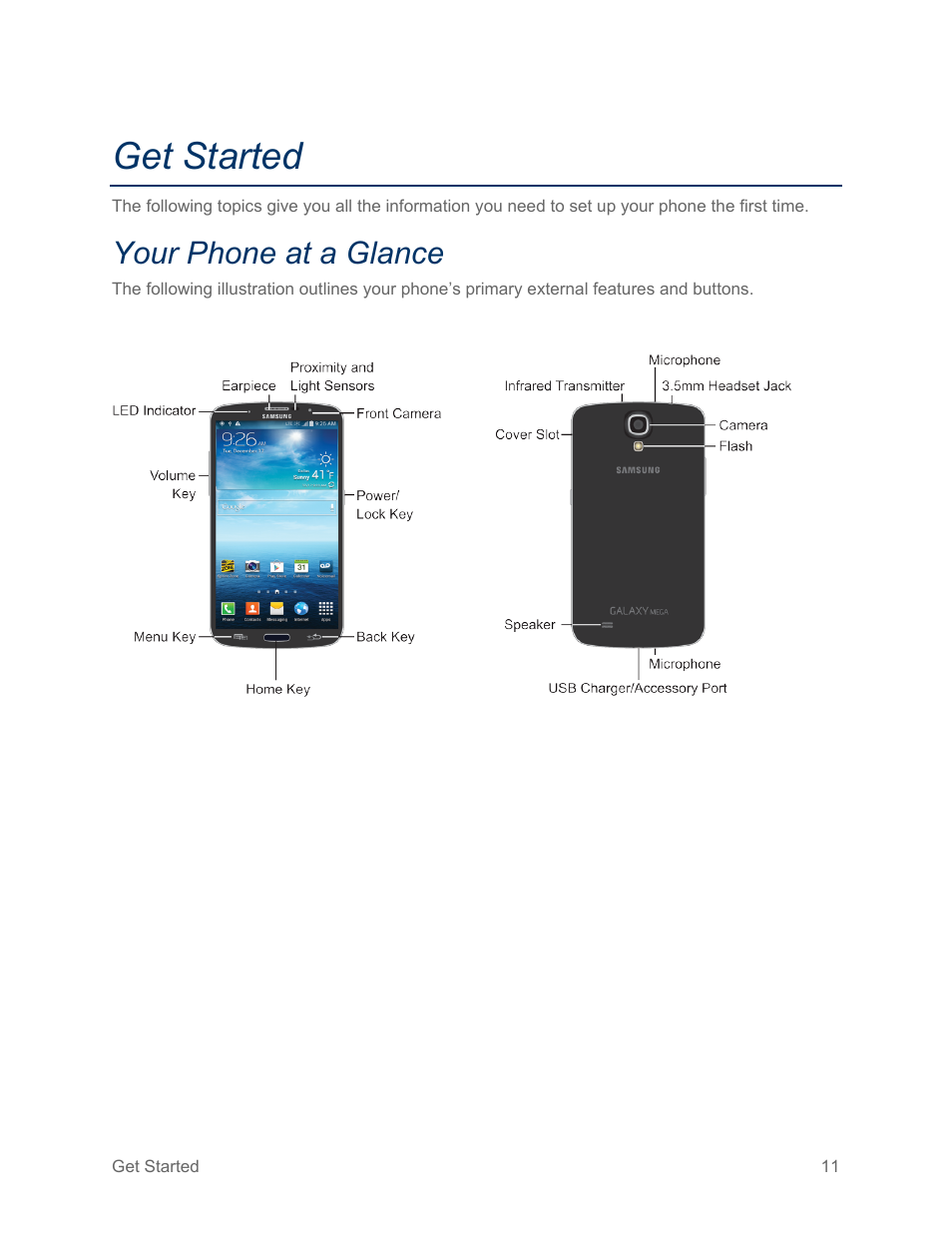 Get started, Your phone at a glance | Samsung SPH-L600ZKASPR User Manual | Page 12 / 158