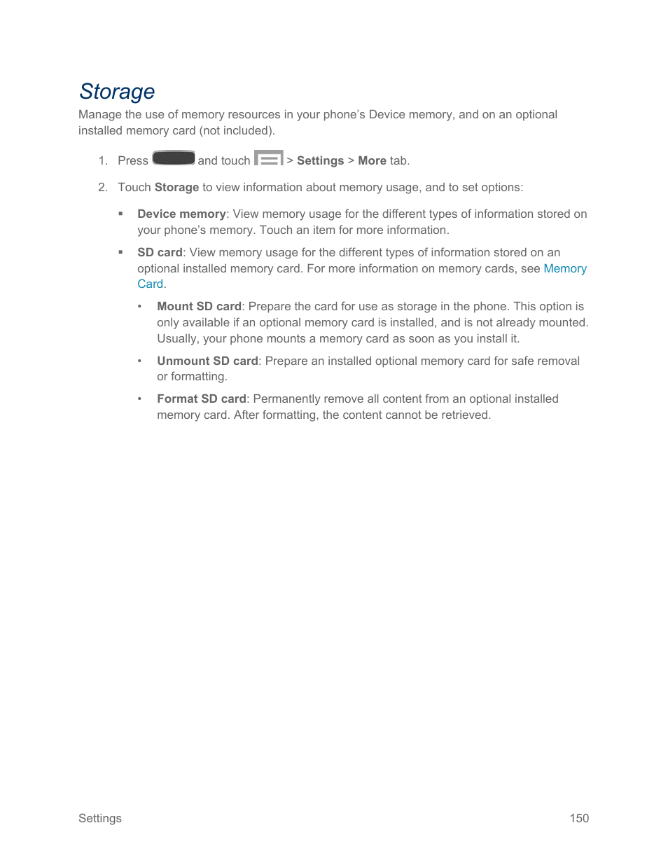 Storage | Samsung SPH-L600ZKASPR User Manual | Page 151 / 158