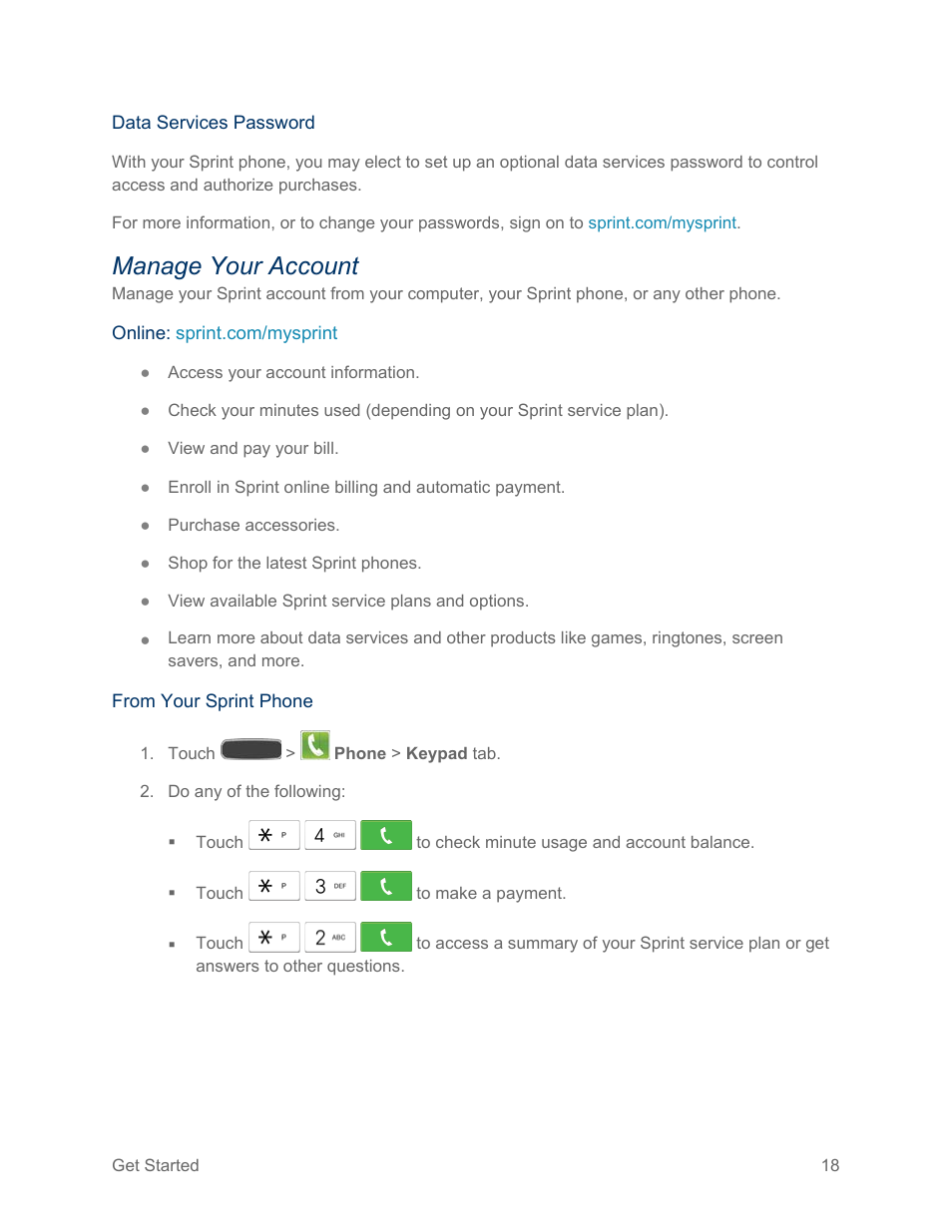 Manage your account | Samsung SPH-L600ZKASPR User Manual | Page 19 / 158