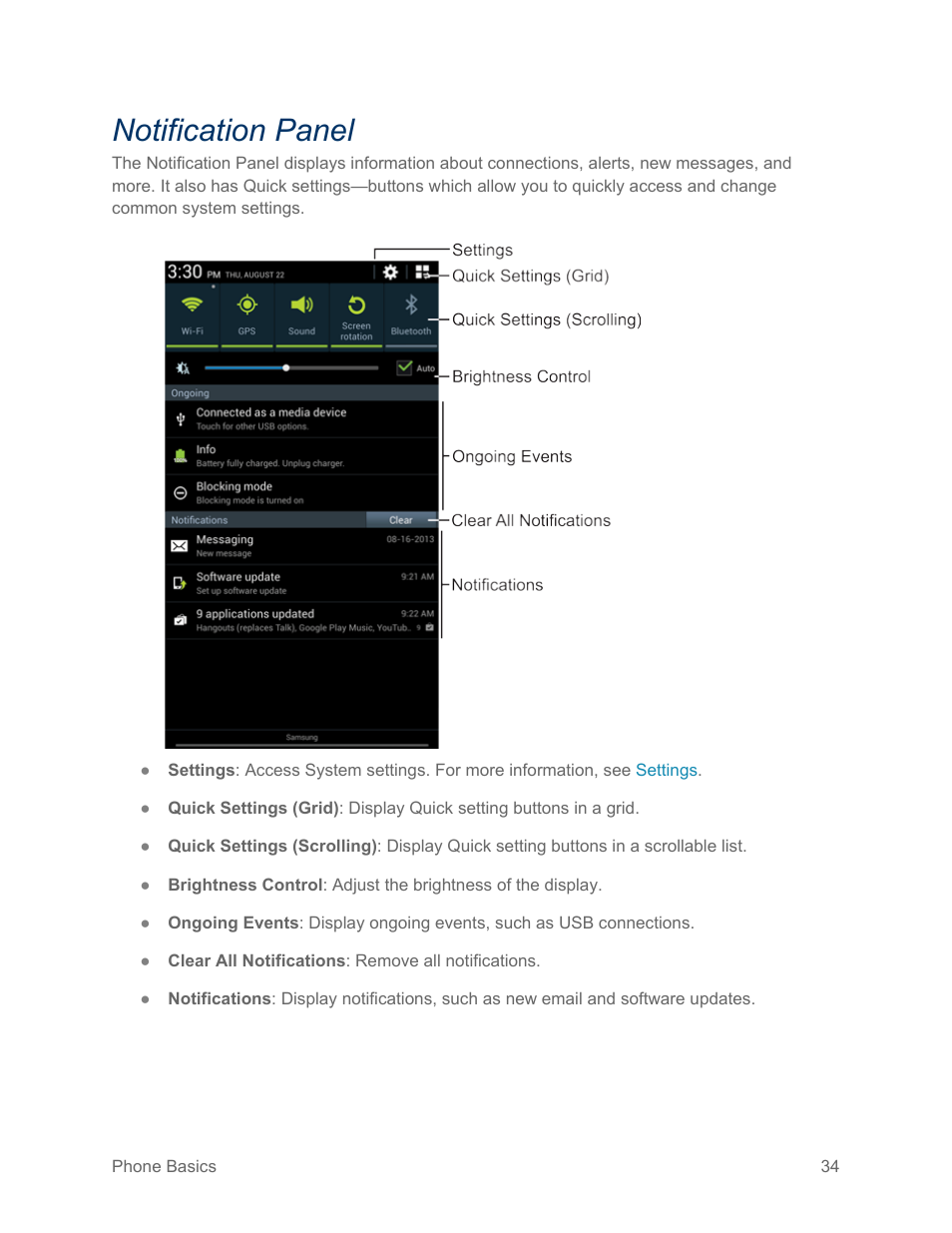 Notification panel | Samsung SPH-L600ZKASPR User Manual | Page 35 / 158