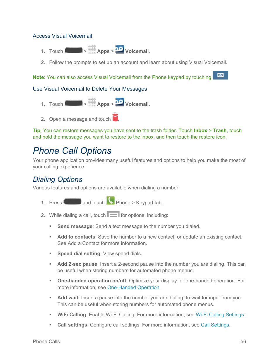Phone call options, Dialing options | Samsung SPH-L600ZKASPR User Manual | Page 57 / 158
