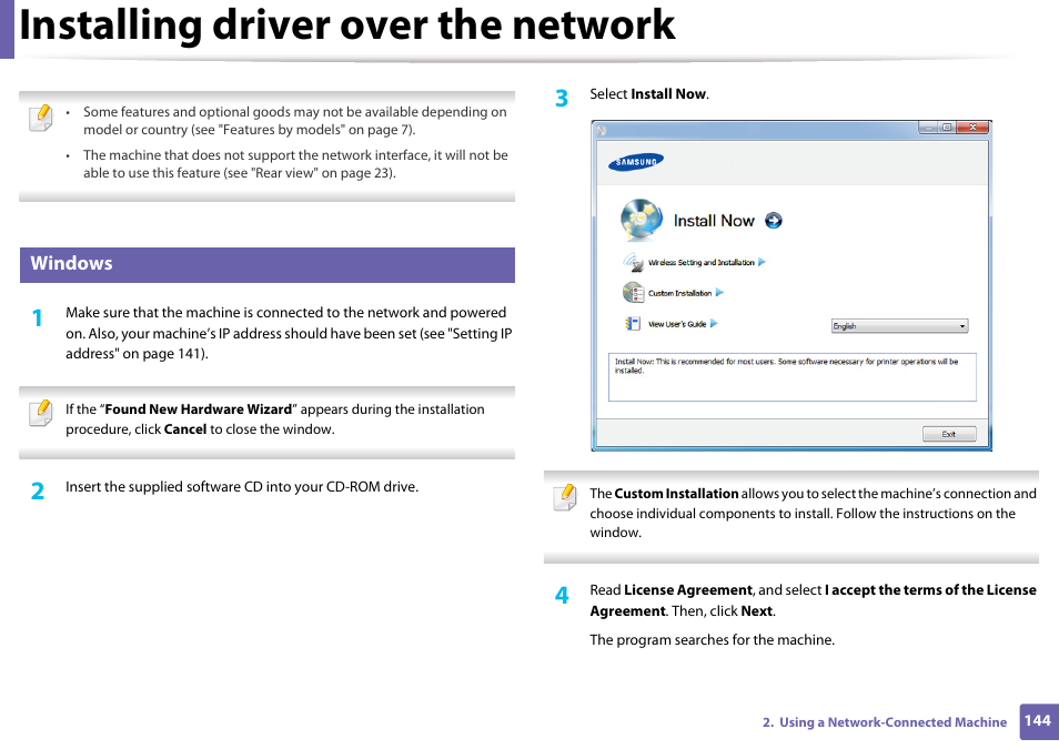 Installing driver over the network, Windows | Samsung SCX-3405W-XAC User Manual | Page 144 / 331
