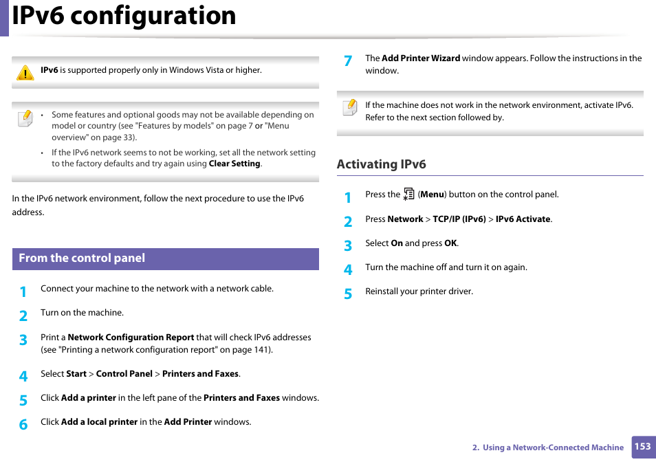 Ipv6 configuration, Activating ipv6 | Samsung SCX-3405W-XAC User Manual | Page 153 / 331