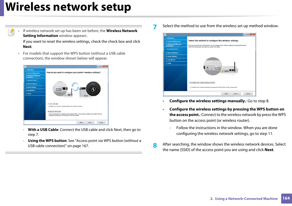 Wireless network setup | Samsung SCX-3405W-XAC User Manual | Page 164 / 331