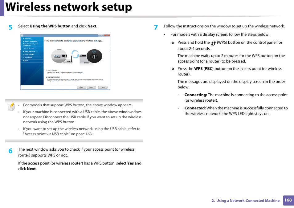 Wireless network setup | Samsung SCX-3405W-XAC User Manual | Page 168 / 331