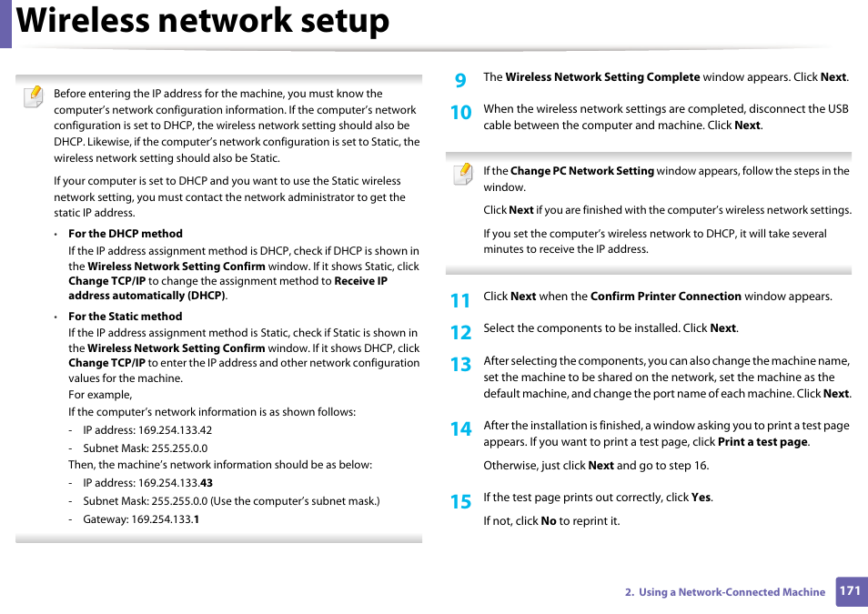 Wireless network setup | Samsung SCX-3405W-XAC User Manual | Page 171 / 331