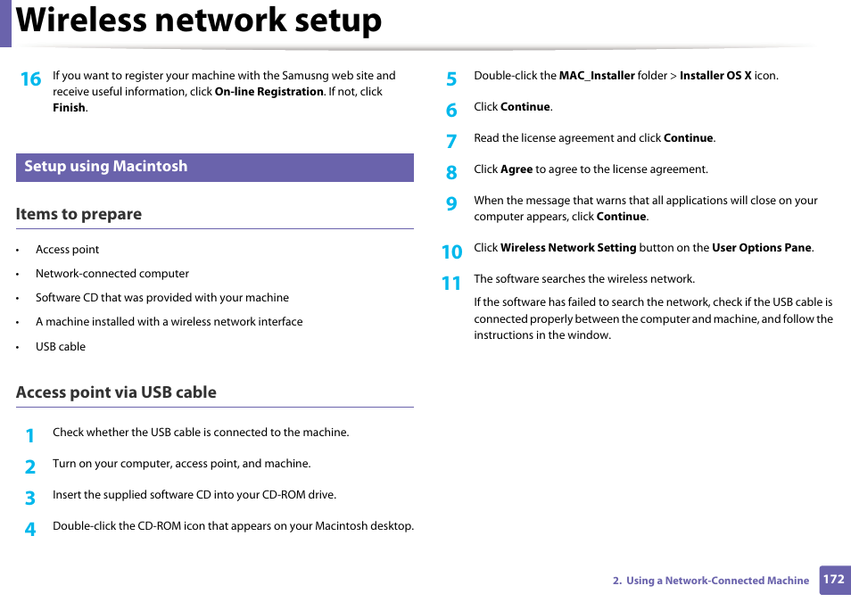Wireless network setup | Samsung SCX-3405W-XAC User Manual | Page 172 / 331
