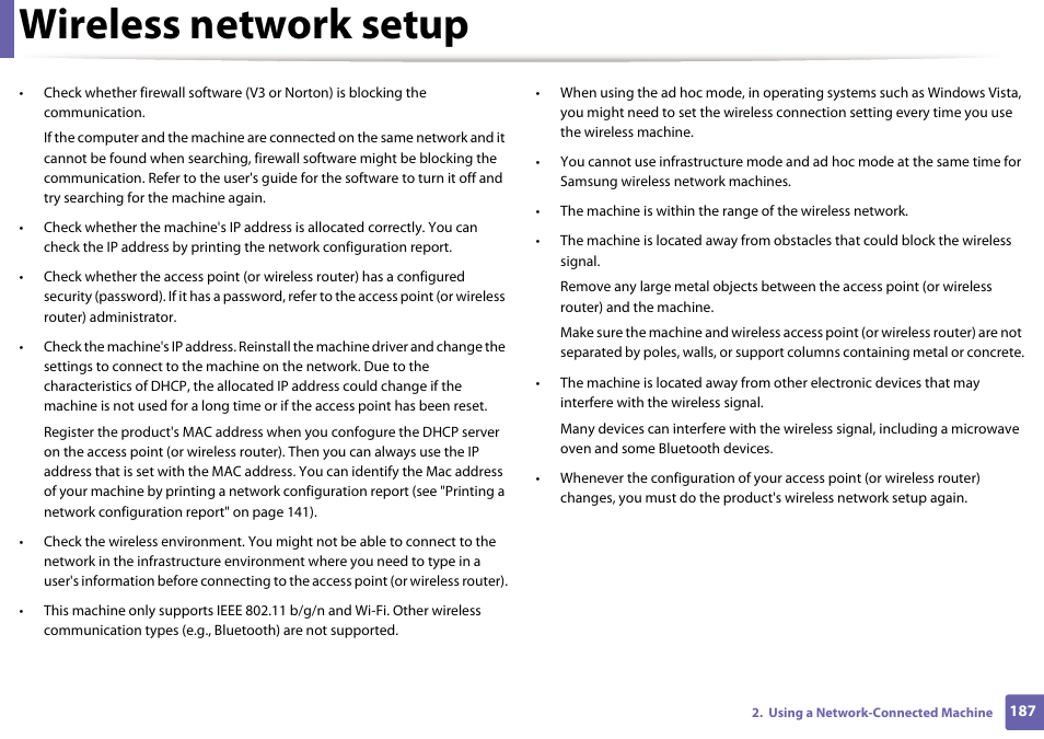Wireless network setup | Samsung SCX-3405W-XAC User Manual | Page 187 / 331