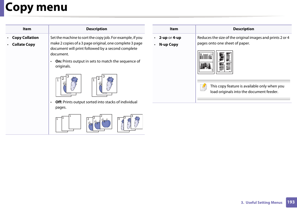 Copy menu | Samsung SCX-3405W-XAC User Manual | Page 193 / 331